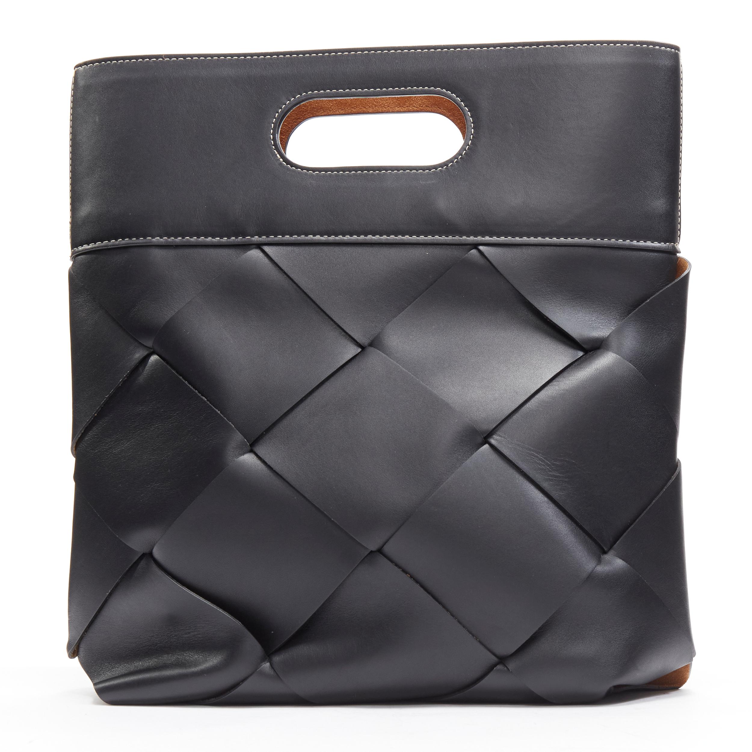 Women's BOTTEGA VENETA Slip black intrecciato maxi weave topstitch tote bag For Sale
