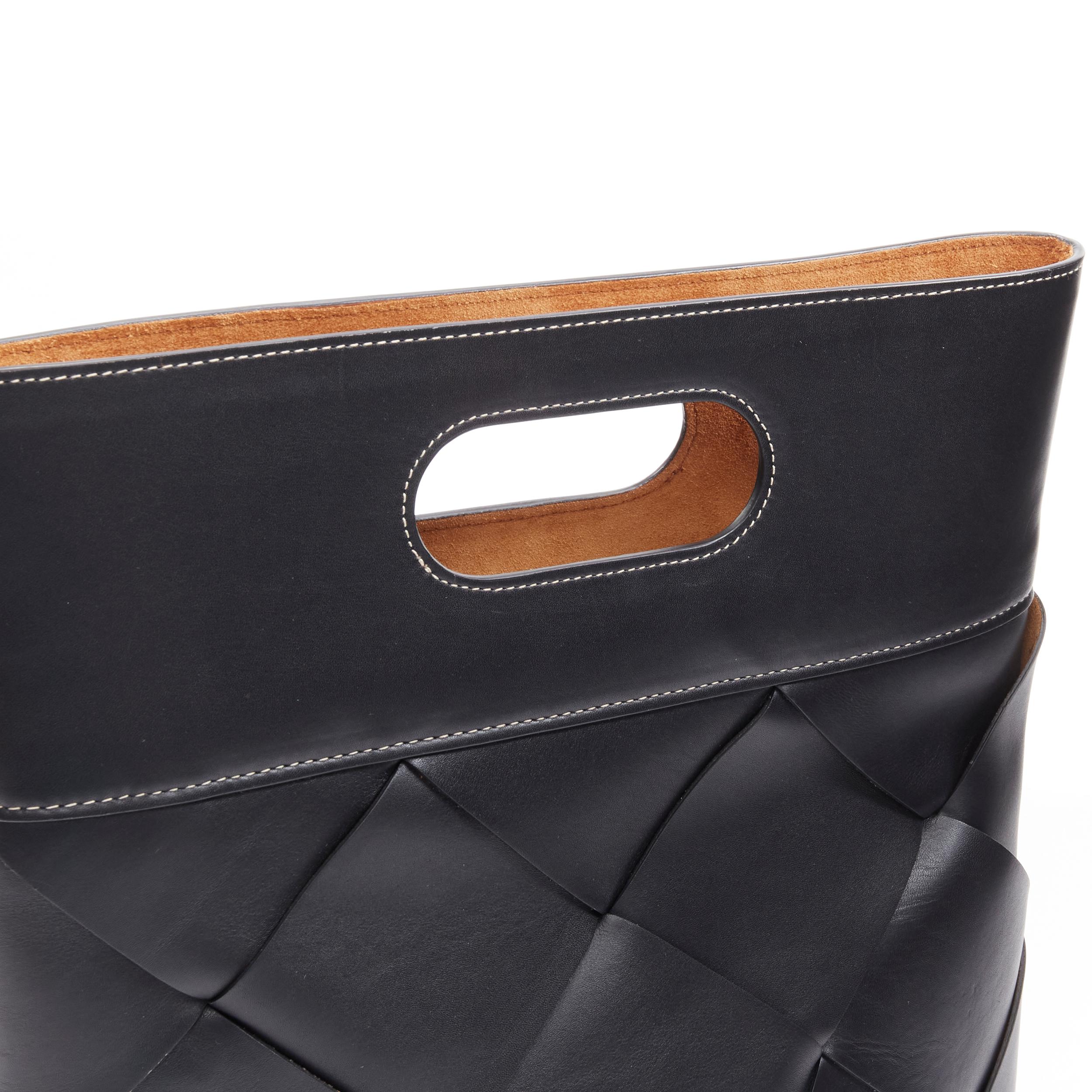 BOTTEGA VENETA Slip black intrecciato maxi weave topstitch tote bag For Sale 2