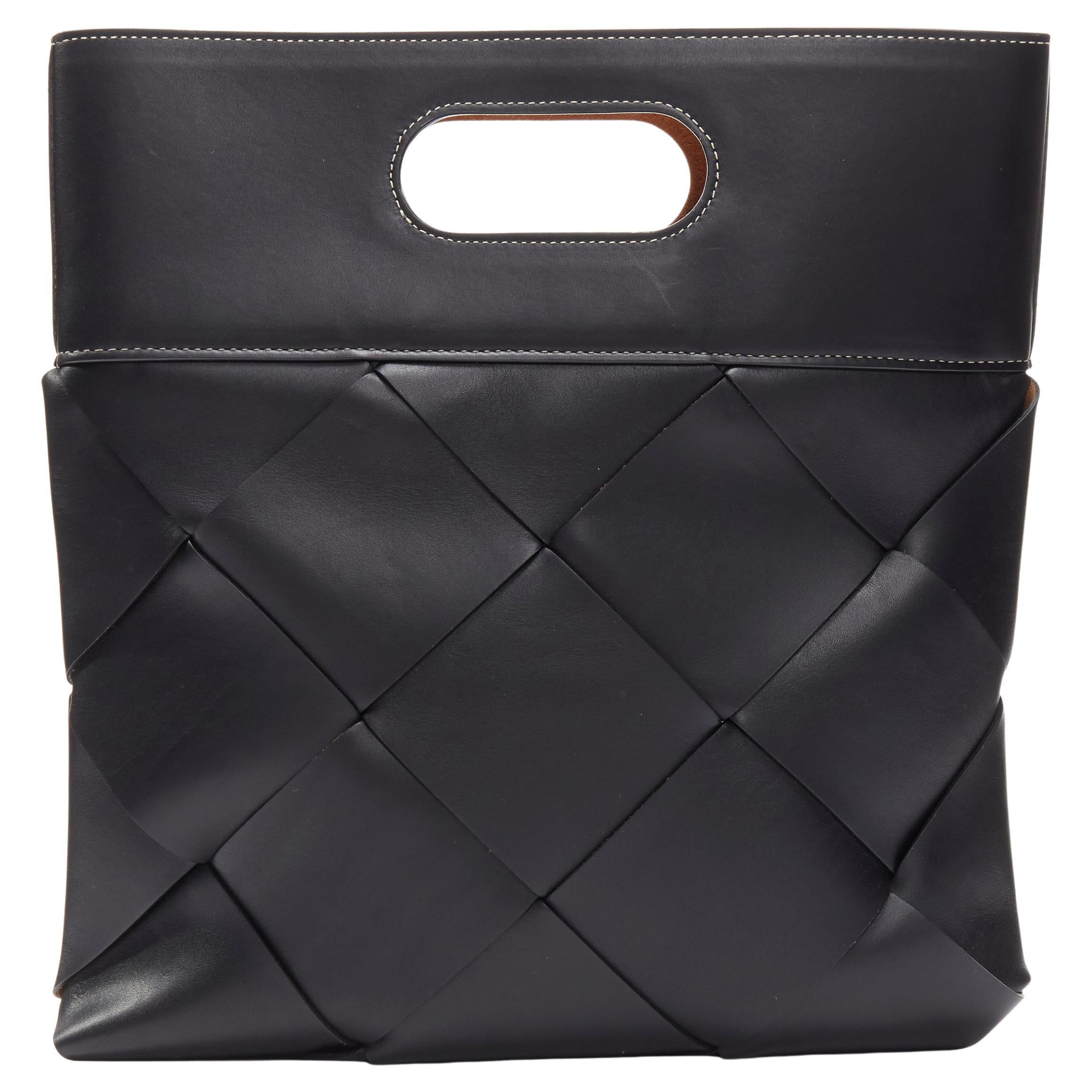 BOTTEGA VENETA Slip black intrecciato maxi weave topstitch tote bag For Sale