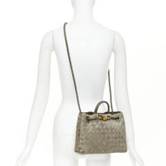BOTTEGA VENETA Small Andiamo grey intrecciato suede gold knot tote bag