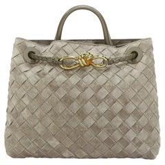 BOTTEGA VENETA Small Andiamo grey intrecciato suede gold knot tote bag