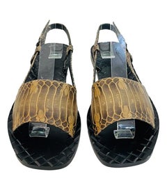 Bottega Veneta Snake Embossed Leather Slingback Sandals