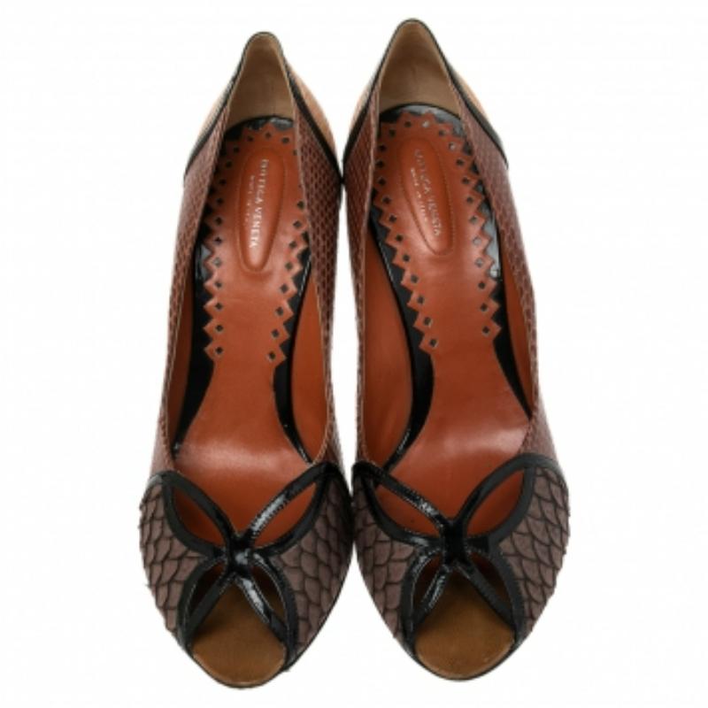Bottega Veneta escarpins à bout ouvert en cuir et cuir gaufré peau de serpent taille 41 1