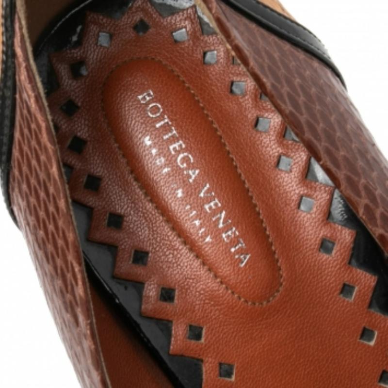 Bottega Veneta escarpins à bout ouvert en cuir et cuir gaufré peau de serpent taille 41 2