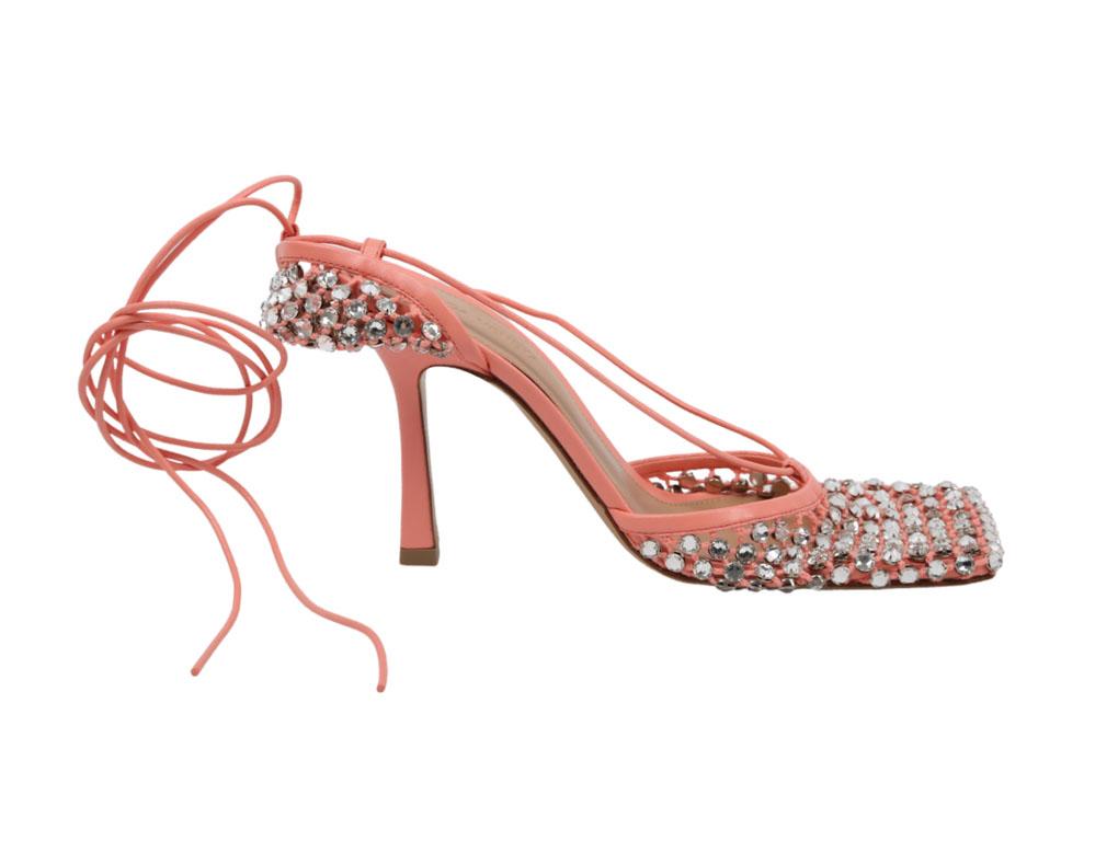 Brown Bottega Veneta SPARKLE STRETCH Sandals - Peach with Crystals For Sale
