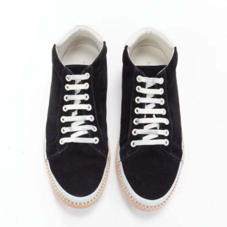 Beige BOTTEGA VENETA Spritz black suede white overstitch mid sneakers EU40 For Sale