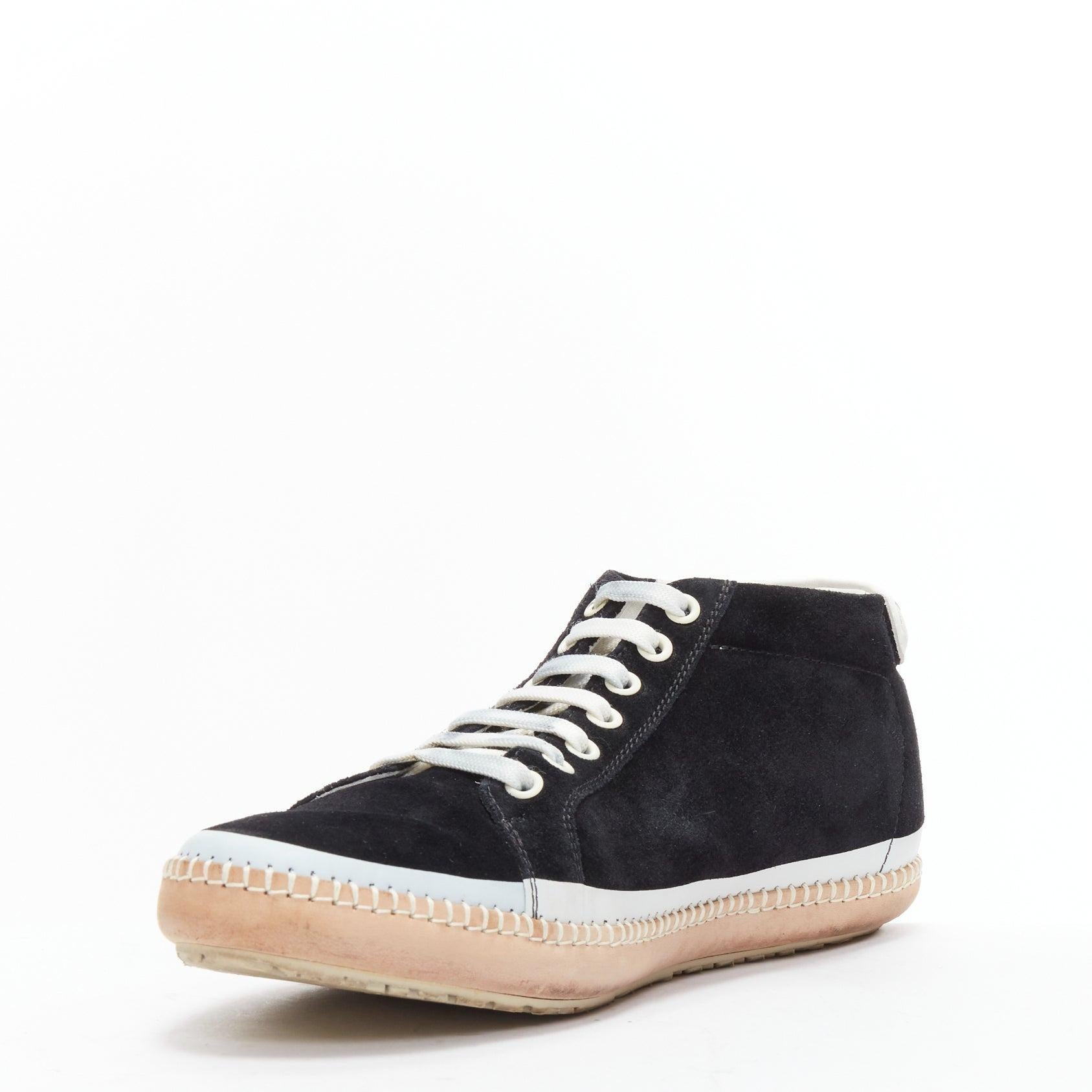 BOTTEGA VENETA Spritz black suede white overstitch mid sneakers EU40 In Fair Condition For Sale In Hong Kong, NT