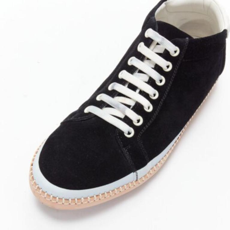 BOTTEGA VENETA Spritz black suede white overstitch mid sneakers EU40 For Sale 3