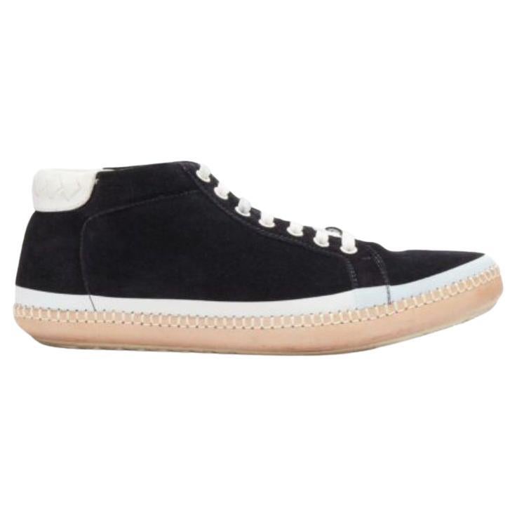 BOTTEGA VENETA Spritz black suede white overstitch mid sneakers EU40 For Sale