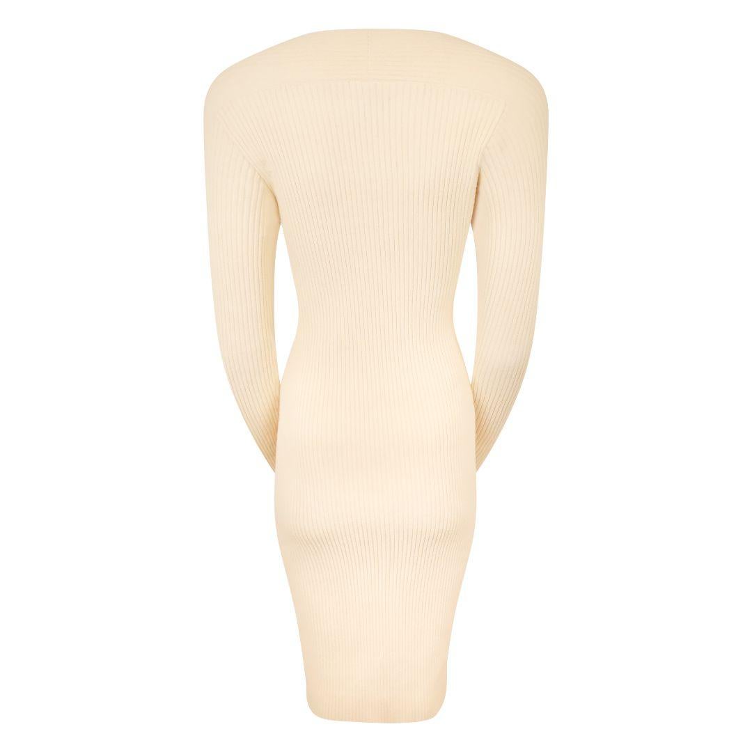 BOTTEGA VENETA SS 2020 Ivory Draped Silk Rib Knit Dress In Good Condition For Sale In Morongo Valley, CA