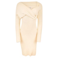 BOTTEGA VENETA SS 2020 Ivory Draped Silk Rib Knit Dress