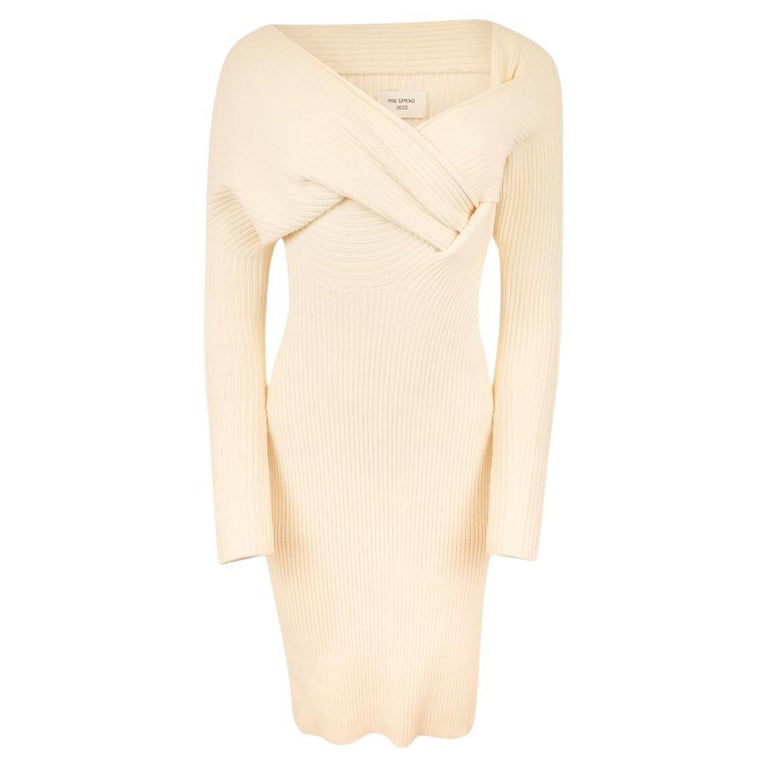 BOTTEGA VENETA SS 2020 Ivory Draped Silk Rib Knit Dress