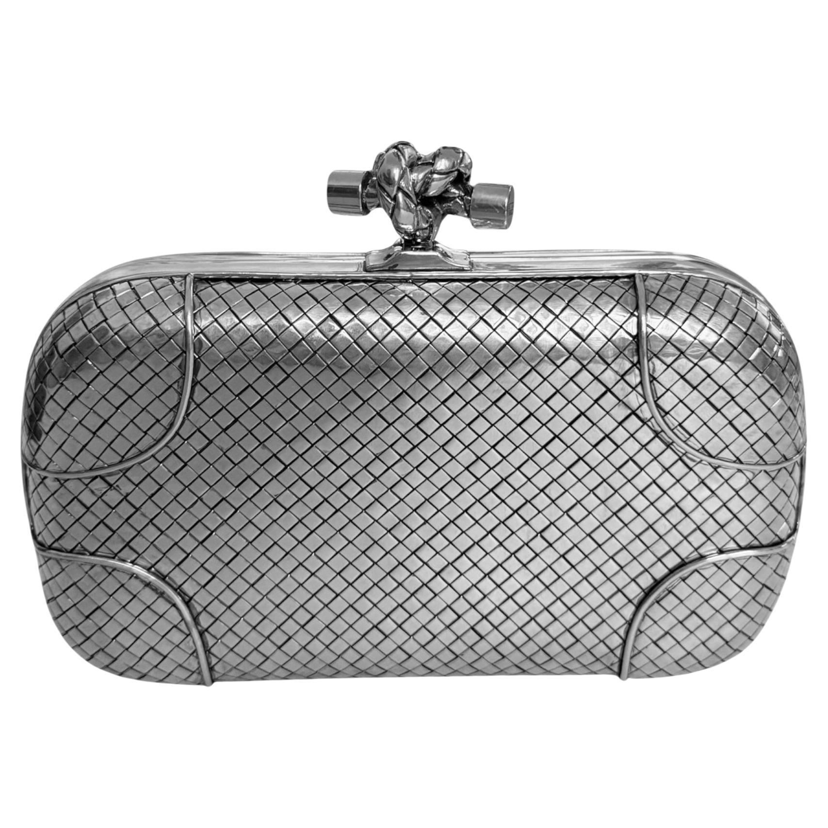 Bottega Veneta Sterling Silver Intrecciato Knot Clutch