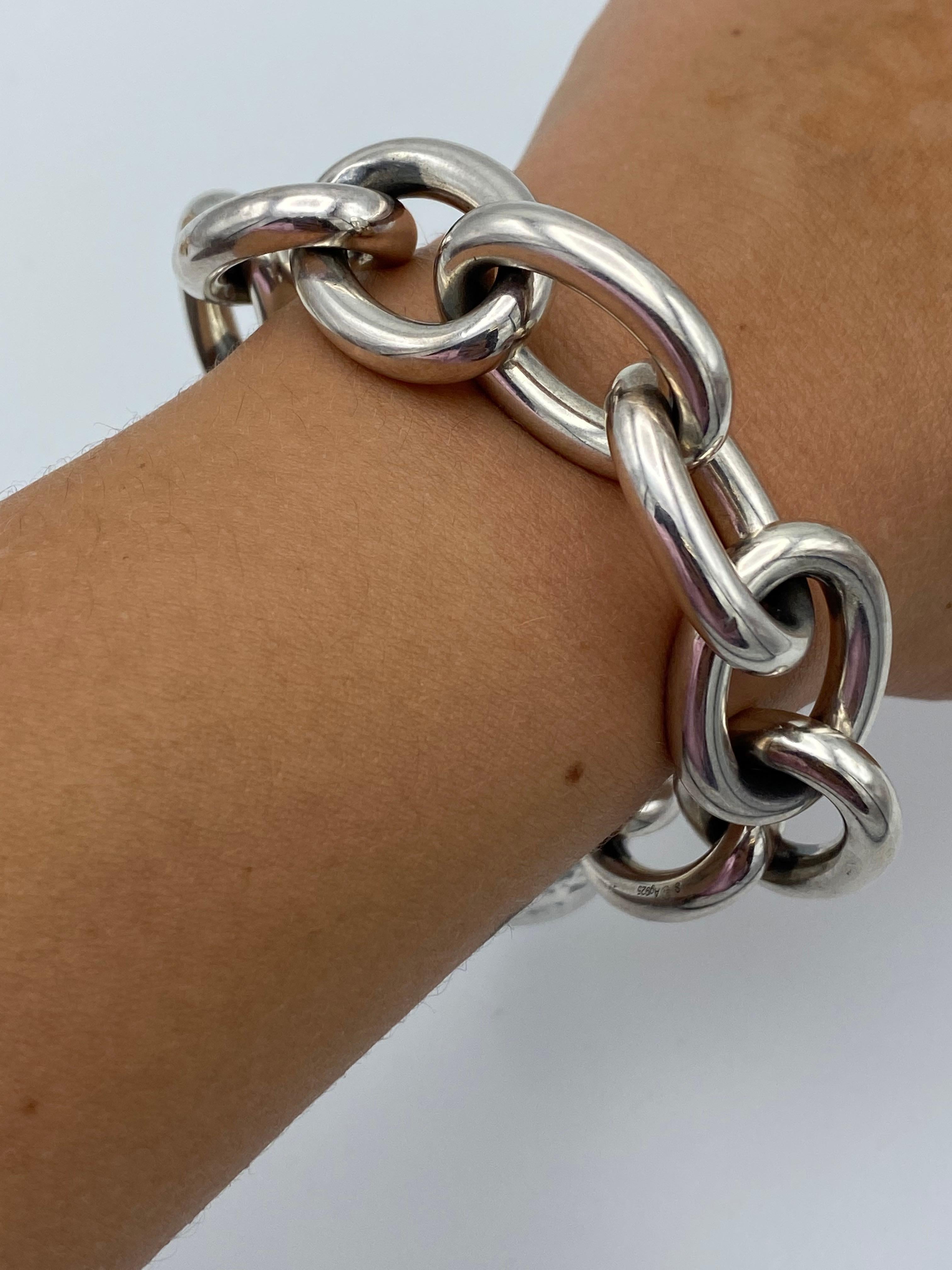 Women's or Men's Bottega Veneta Sterling Silver Link Chain Bracelet 