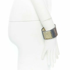 BOTTEGA VENETA sterling silver pale yellow intrecciato plexi cuff bracelet