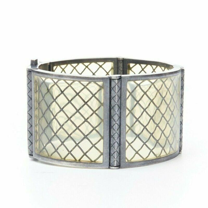 BOTTEGA VENETA - Bracelet manchette en plexi intrecciato jaune pâle en argent sterling Excellent état - En vente à Hong Kong, NT
