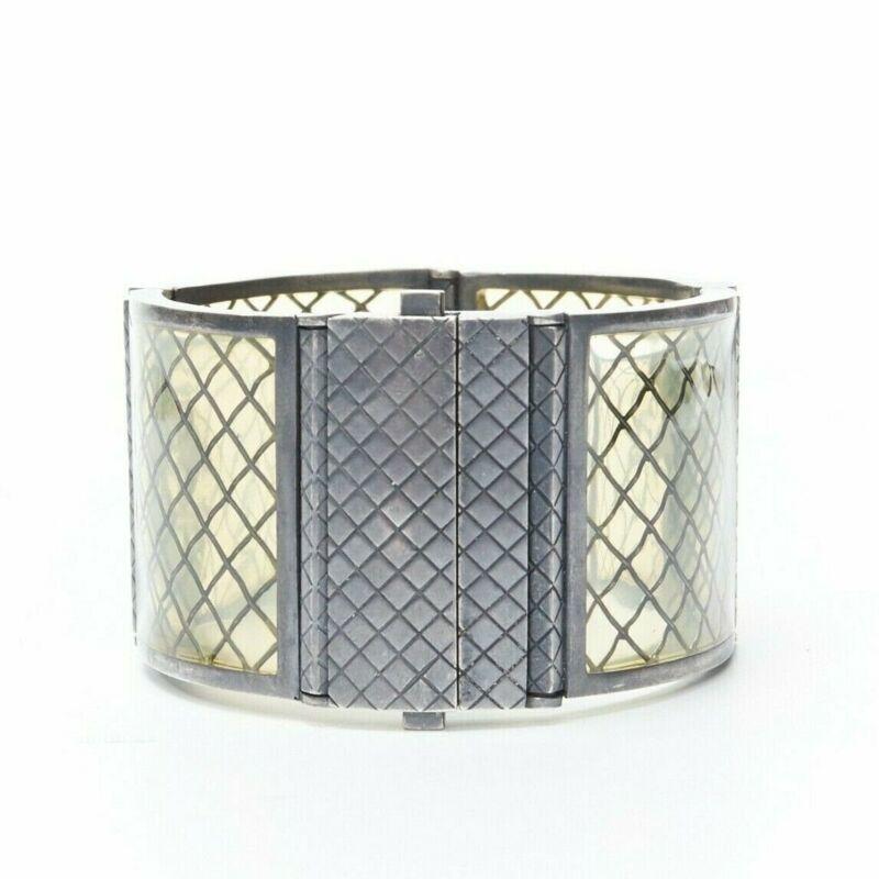 BOTTEGA VENETA - Bracelet manchette en plexi intrecciato jaune pâle en argent sterling Pour femmes en vente