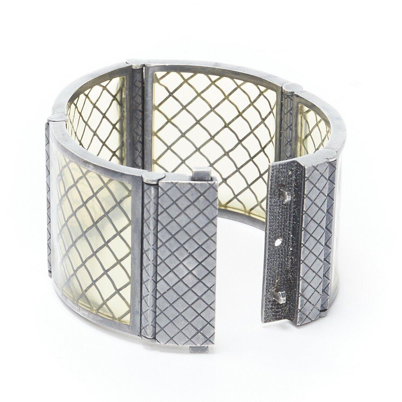Gray BOTTEGA VENETA sterling silver pale yellow intrecciato plexi cuff bracelet For Sale