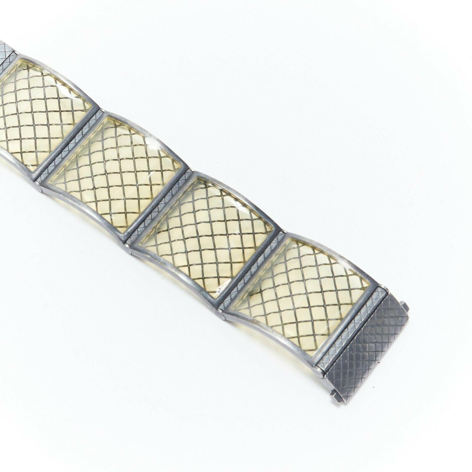 BOTTEGA VENETA sterling silver pale yellow intrecciato plexi cuff bracelet In Excellent Condition For Sale In Hong Kong, NT