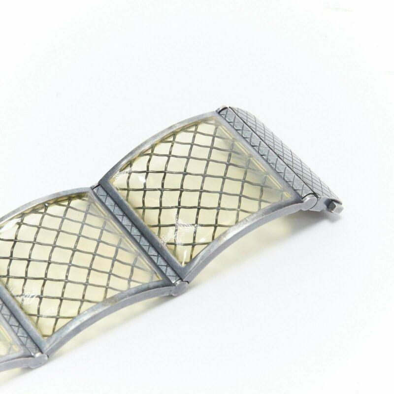 BOTTEGA VENETA - Bracelet manchette en plexi intrecciato jaune pâle en argent sterling en vente 3