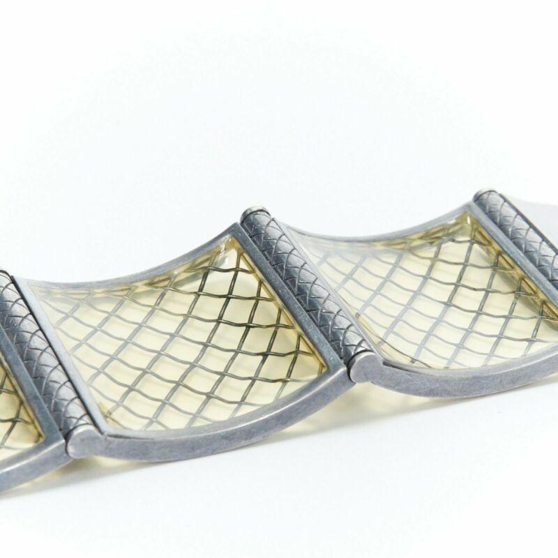BOTTEGA VENETA - Bracelet manchette en plexi intrecciato jaune pâle en argent sterling en vente 4