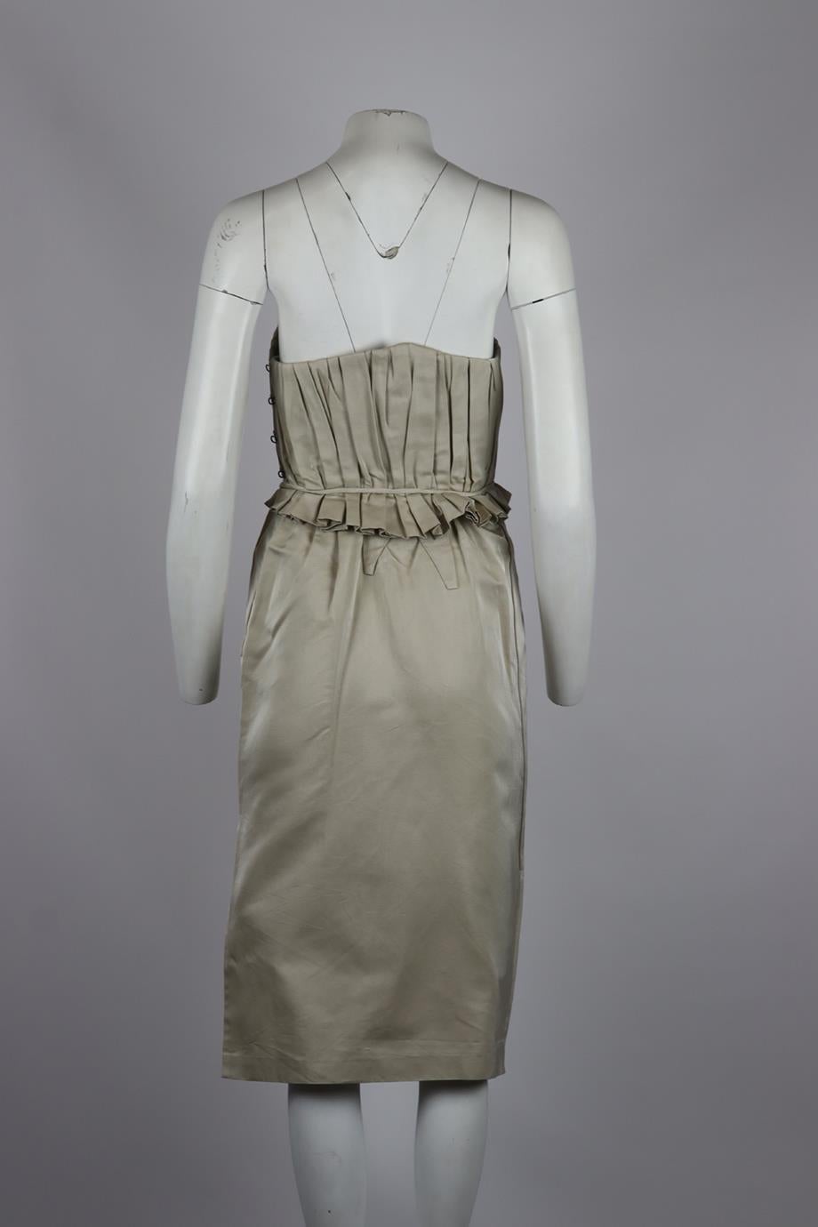 Bottega Veneta Strapless Ruched Cotton And Silk Blend Midi Dress It 40 Uk 8 In Good Condition In London, GB