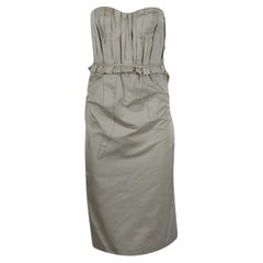 Bottega Veneta Strapless Ruched Cotton And Silk Blend Midi Dress It 40 Uk 8