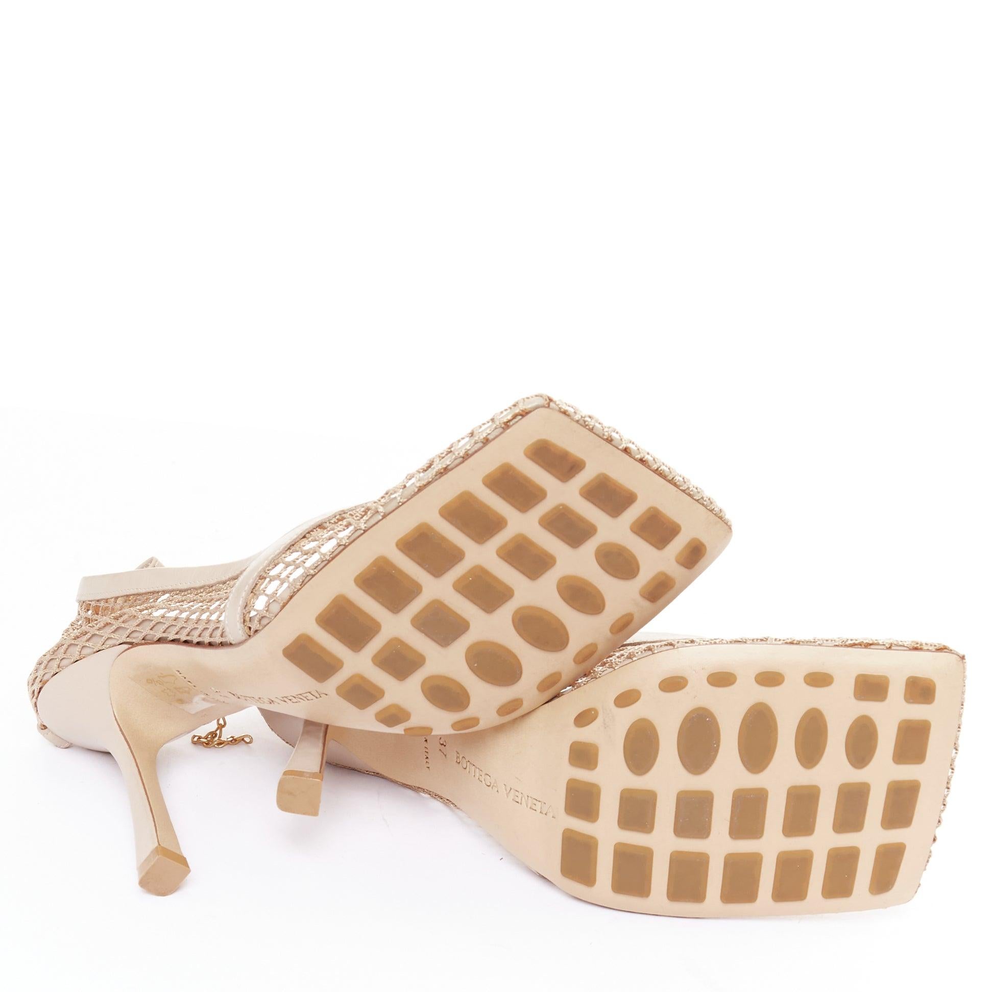 Bottega Veneta Stretch pelle nuda a rete punta quadrata tacchi a catena EU37 in vendita 6