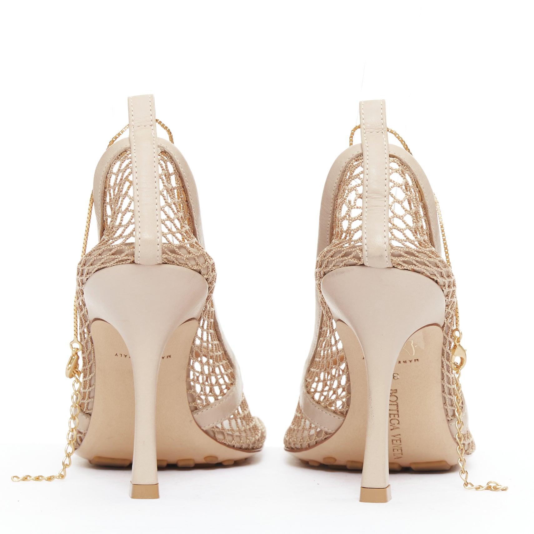 Donna Bottega Veneta Stretch pelle nuda a rete punta quadrata tacchi a catena EU37 in vendita