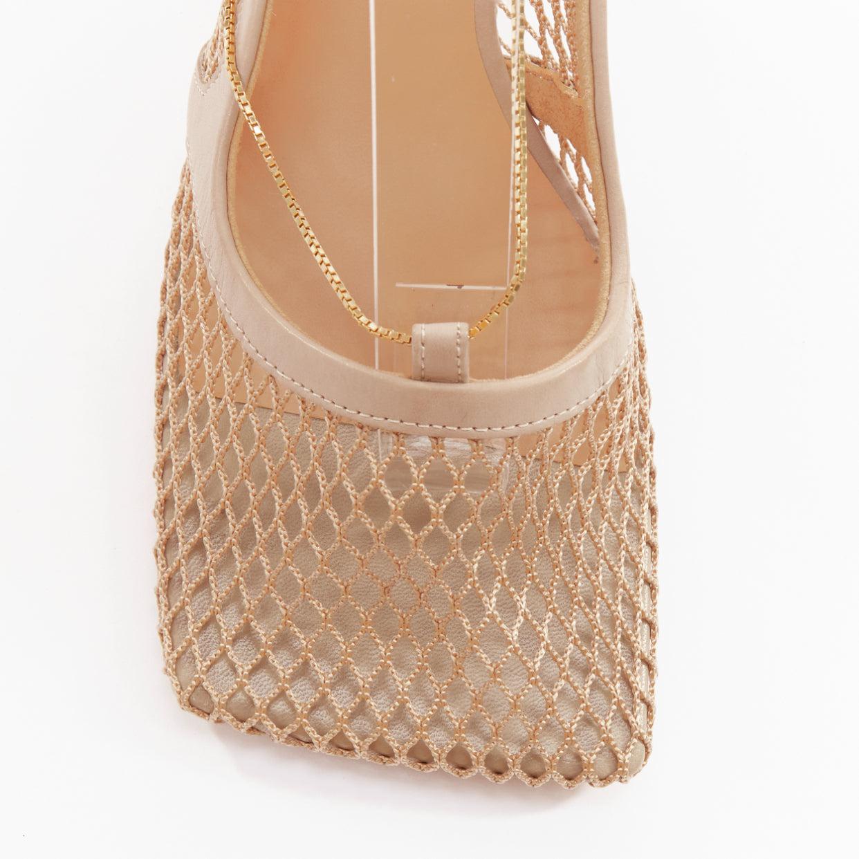 Bottega Veneta Stretch pelle nuda a rete punta quadrata tacchi a catena EU37 in vendita 1