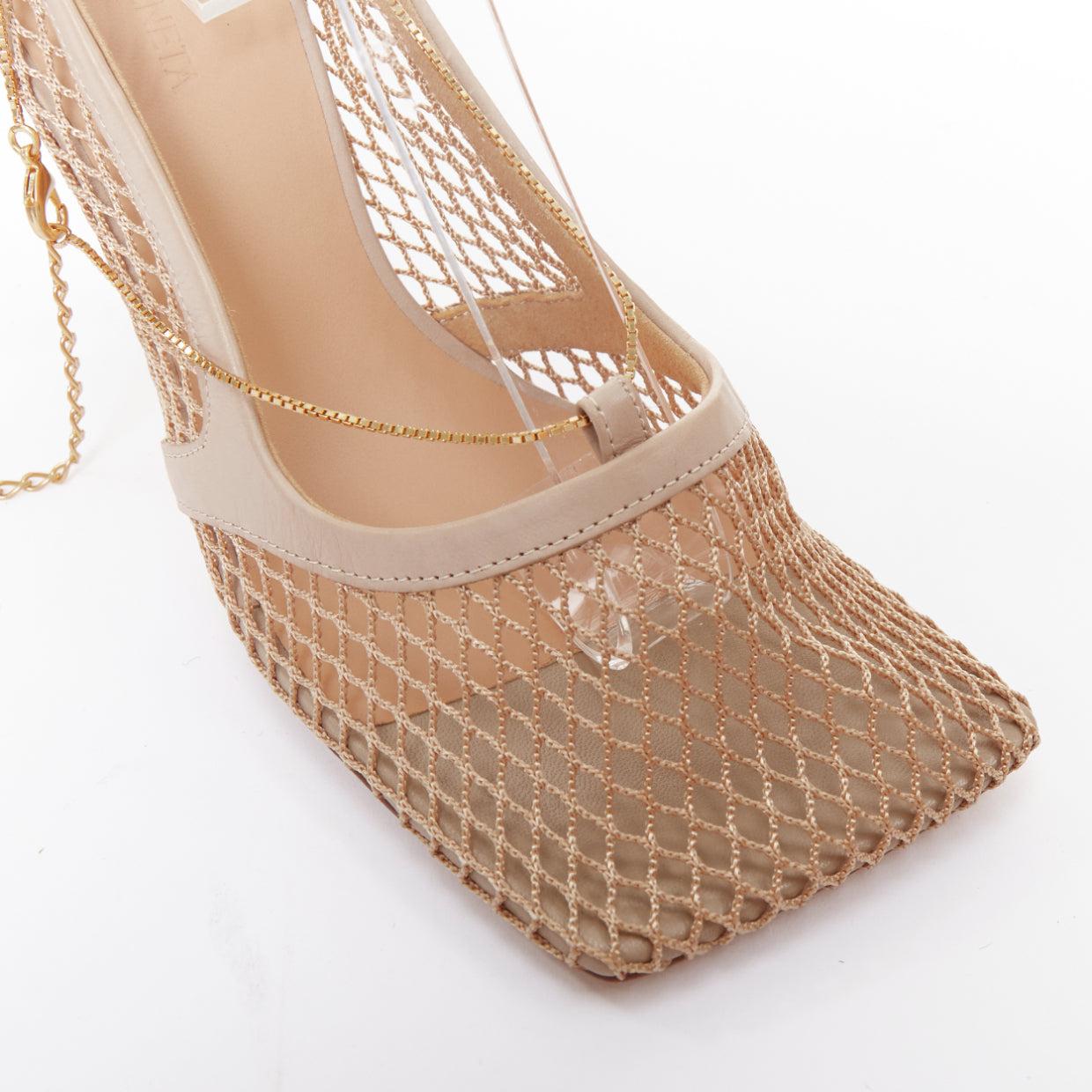 Bottega Veneta Stretch pelle nuda a rete punta quadrata tacchi a catena EU37 in vendita 2