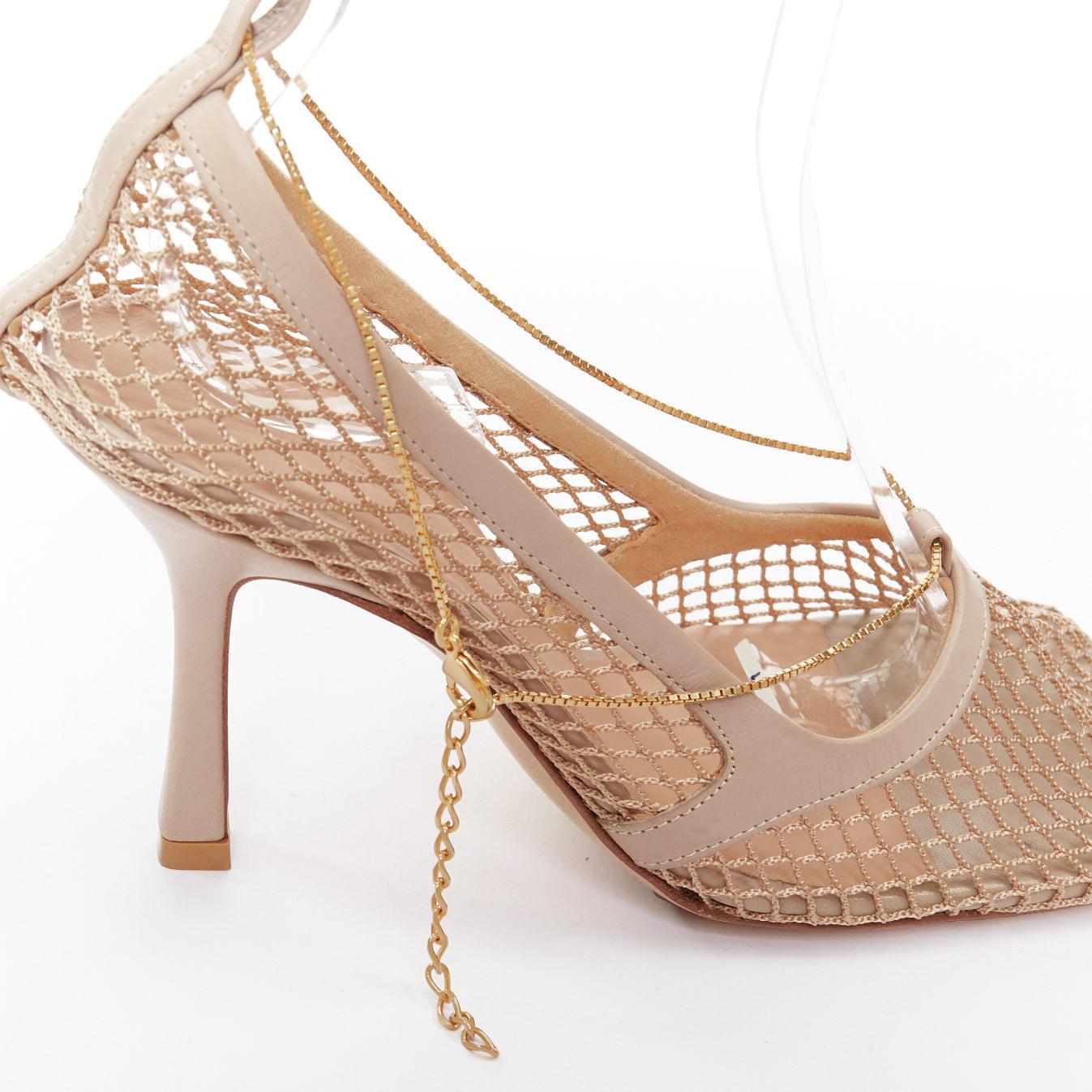 Bottega Veneta Stretch pelle nuda a rete punta quadrata tacchi a catena EU37 in vendita 3