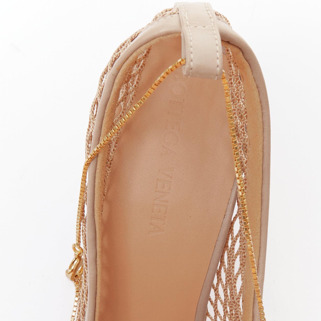 Bottega Veneta Stretch pelle nuda a rete punta quadrata tacchi a catena EU37 in vendita 4