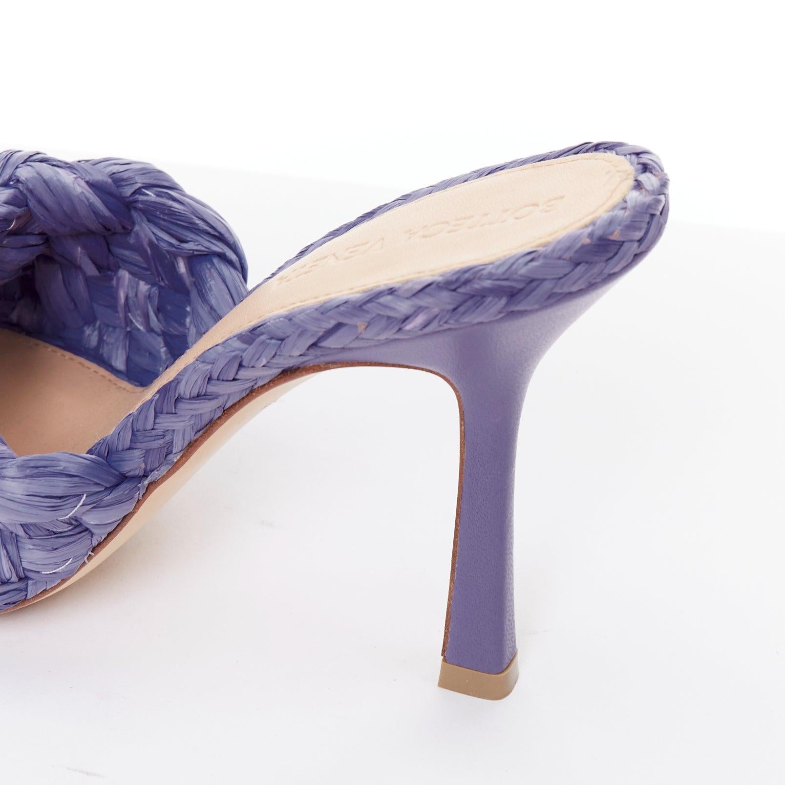 BOTTEGA VENETA Sandales mules à talon en raphia tressé violet stretch EU37 en vente 3