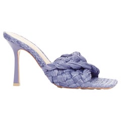 BOTTEGA VENETA Stretch purple woven raffia wicker heel mule sandal EU37
