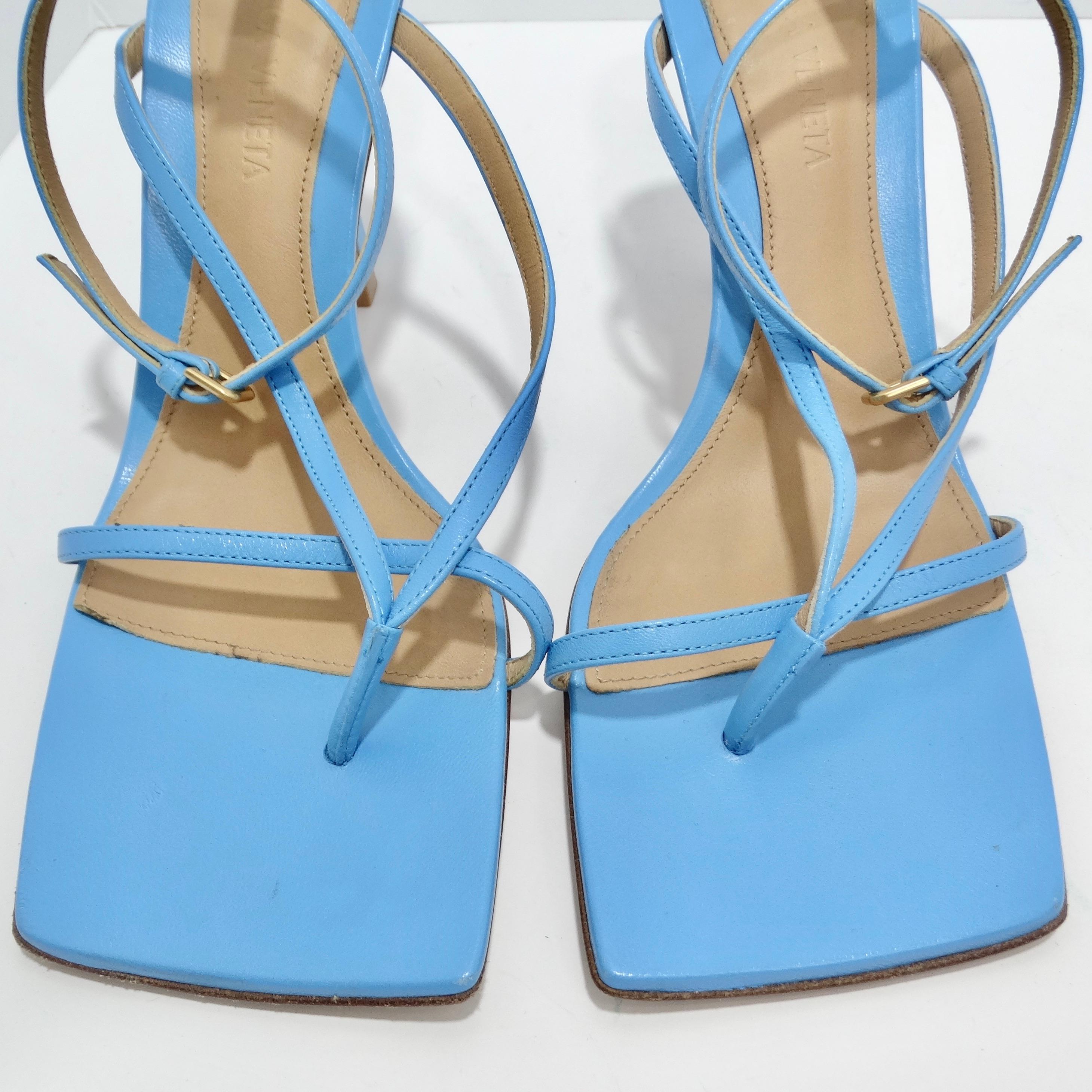 Bottega Veneta Stretch Square Toe Leather Sandals Blue In Excellent Condition For Sale In Scottsdale, AZ