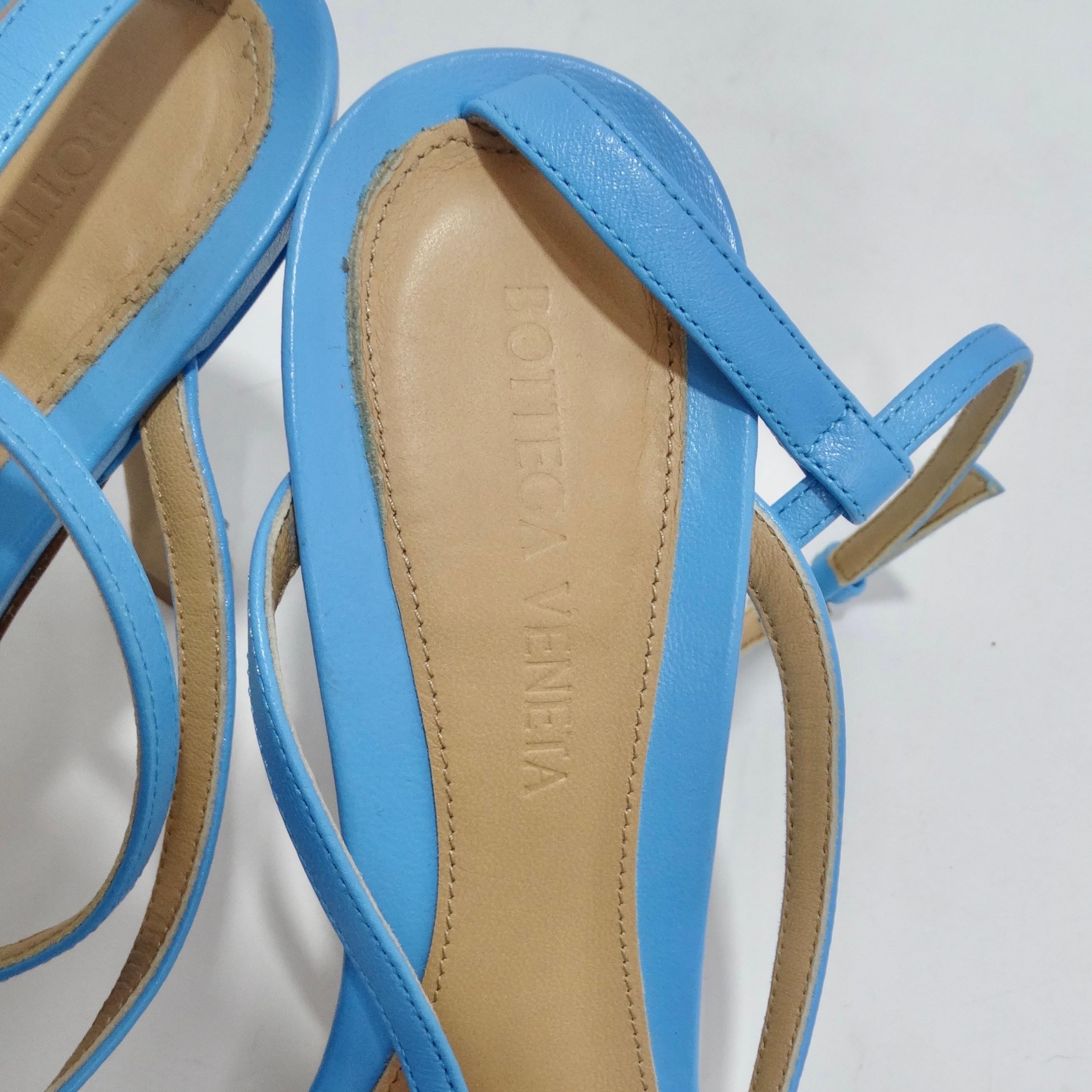 Bottega Veneta Stretch Square Toe Leather Sandals Blue For Sale 4