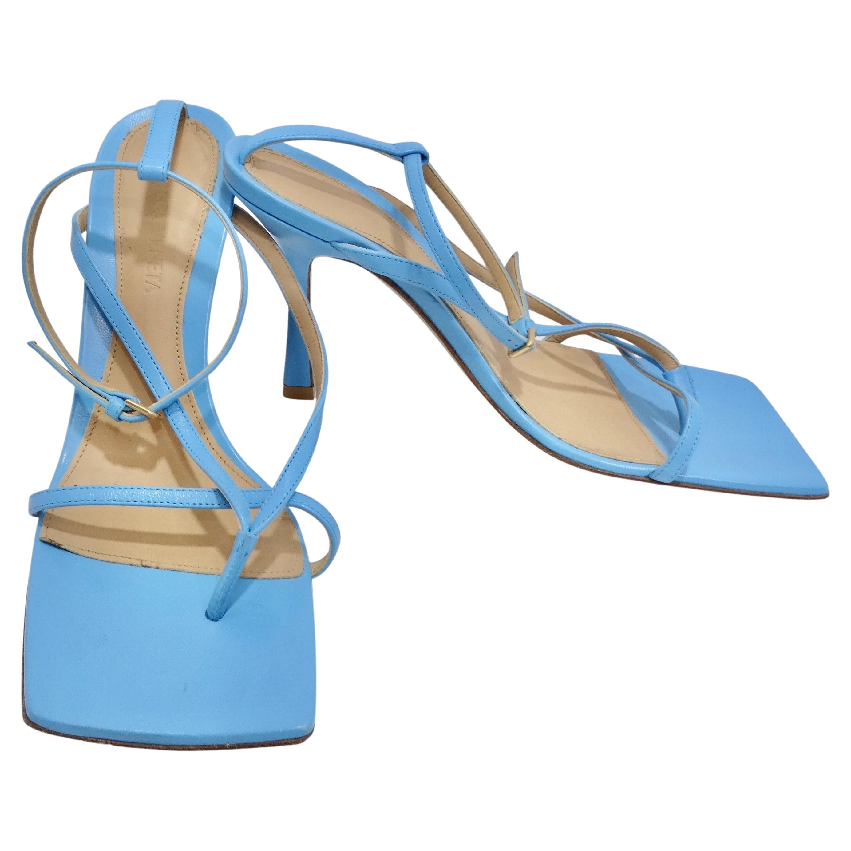 Bottega Veneta Stretch Square Toe Leather Sandals Blue For Sale