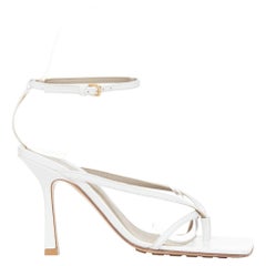 BOTTEGA VENETA Stretch white leather thong ankle strap square toe sandals EU35.5