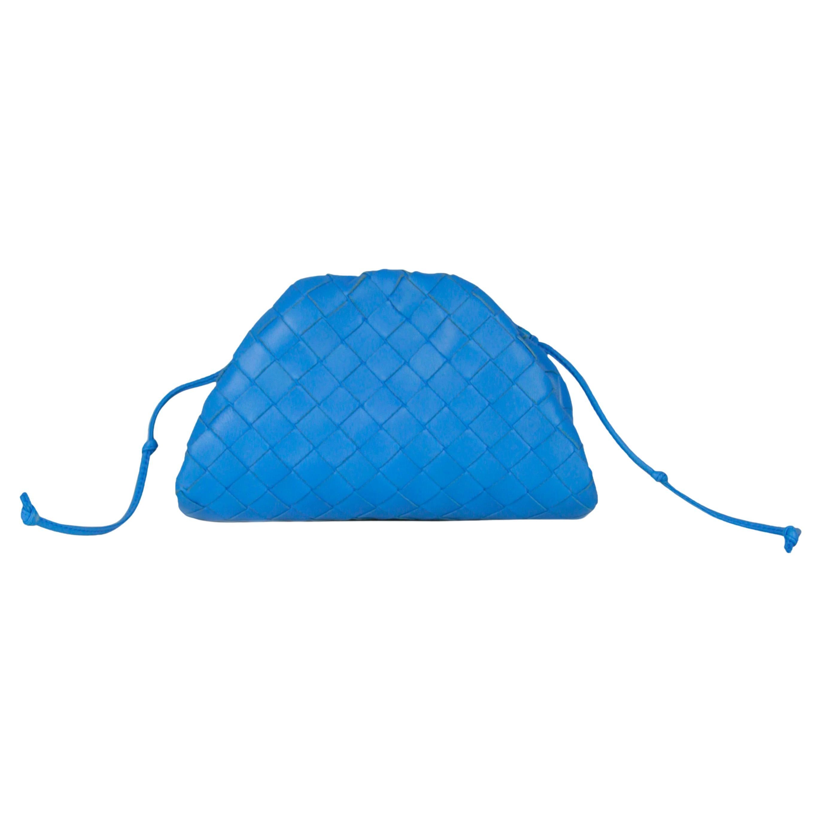 Pouch Mini Intrecciato Leather Clutch in Blue - Bottega Veneta