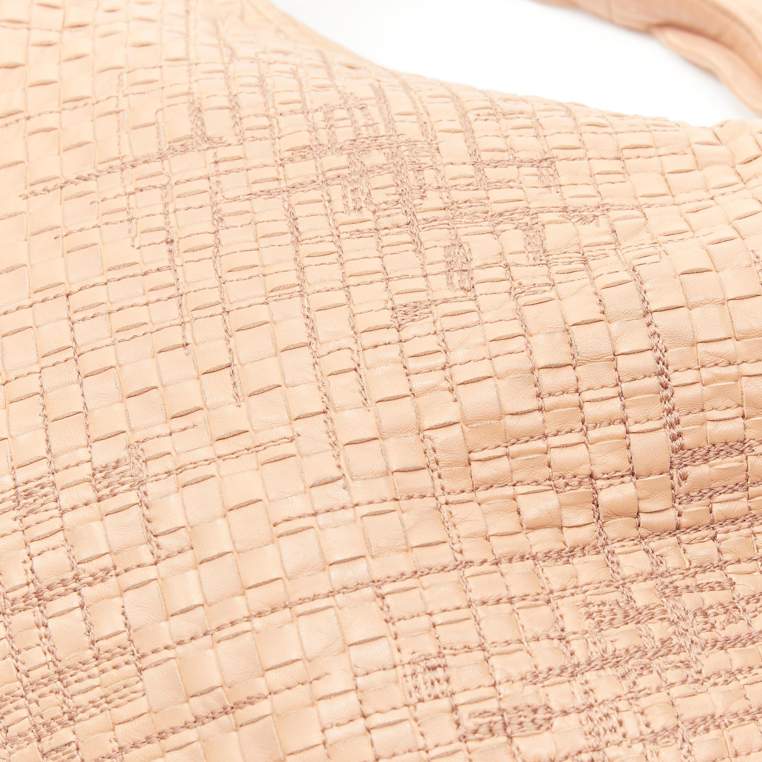 BOTTEGA VENETA tan brown intrecciato woven embroidered frayed hobo bag 1