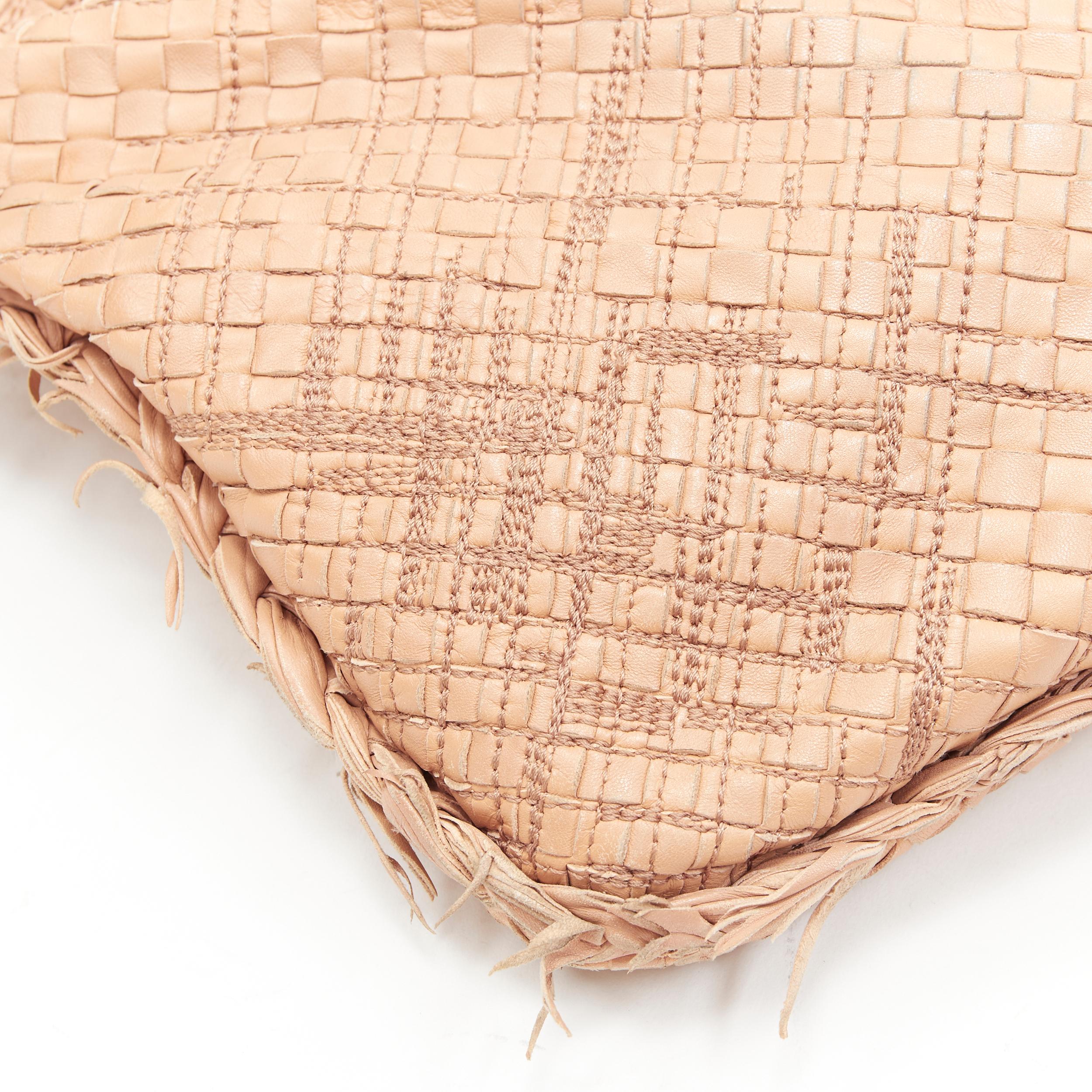 BOTTEGA VENETA tan brown intrecciato woven embroidered frayed hobo bag 2