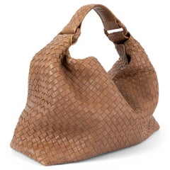 BOTTEGA VENETA tan brown leather SOLANE INTRECCIATO Hobo Bag