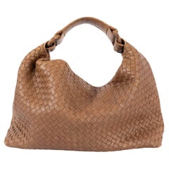 BOTTEGA VENETA tan brown leather SOLANE INTRECCIATO Hobo Bag