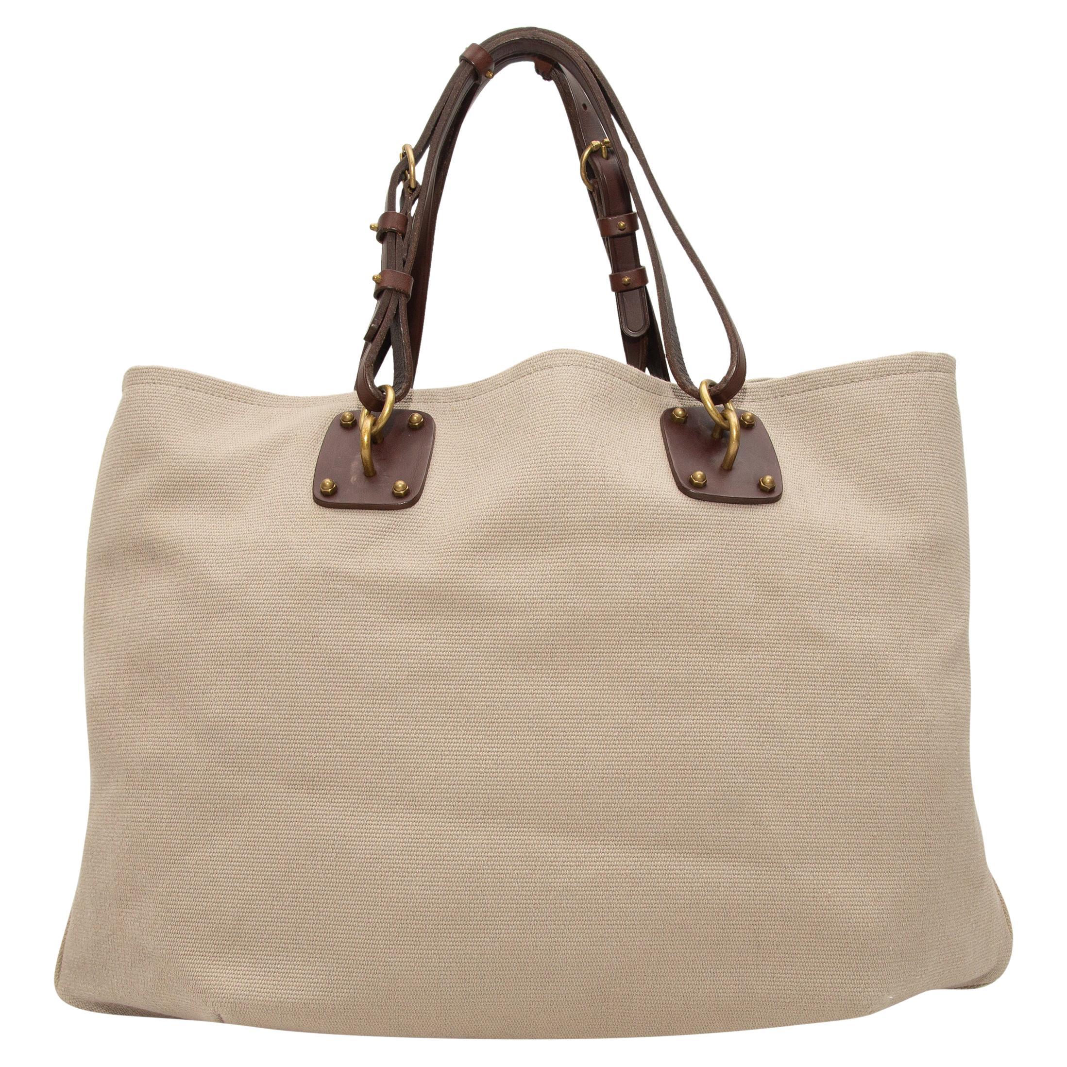 Bottega Veneta Tan Canvas Tote Bag