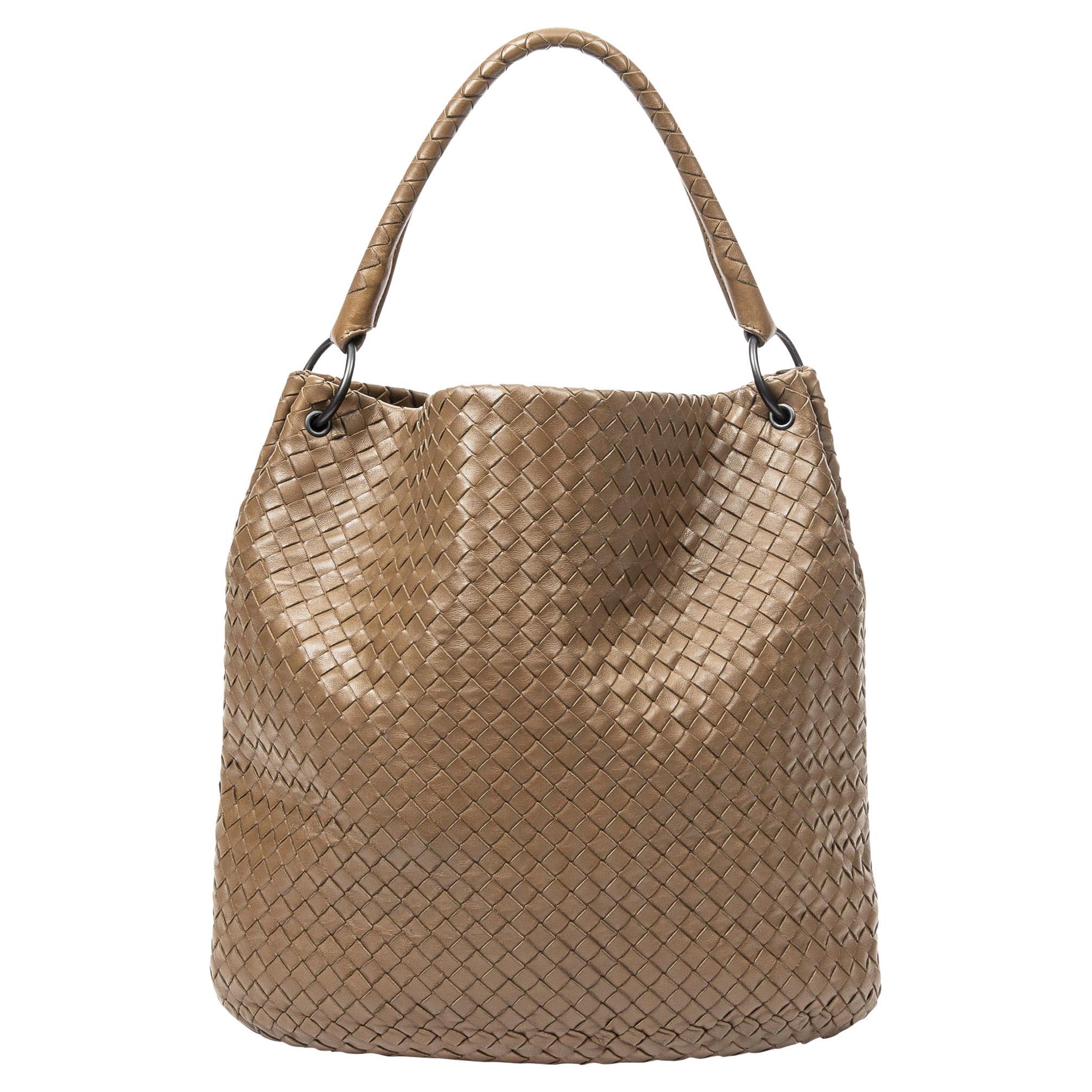 Bottega Veneta Tan Inrecciato Bucket Bag For Sale