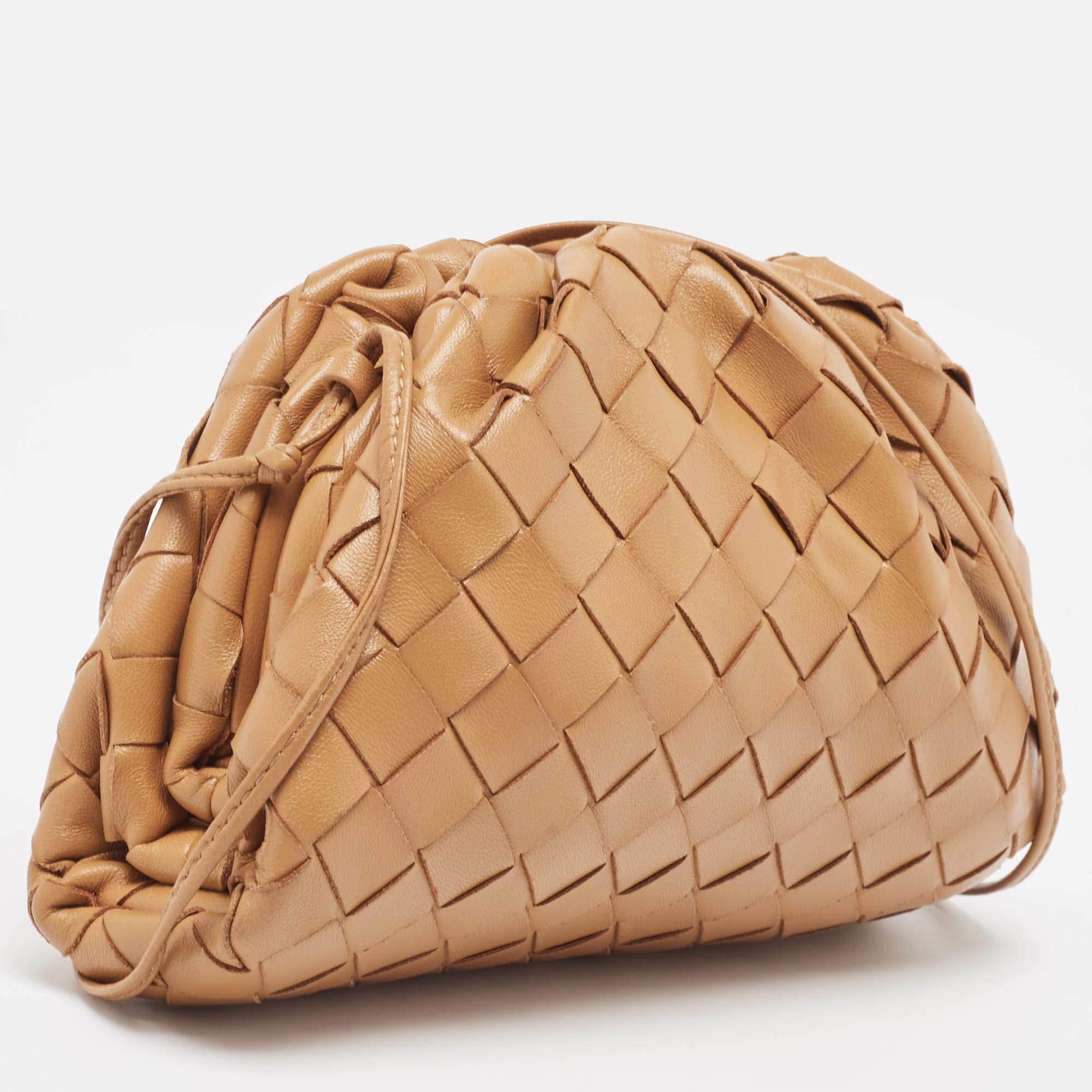 Women's Bottega Veneta Tan Intrecciato Leather Mini The Pouch Bag