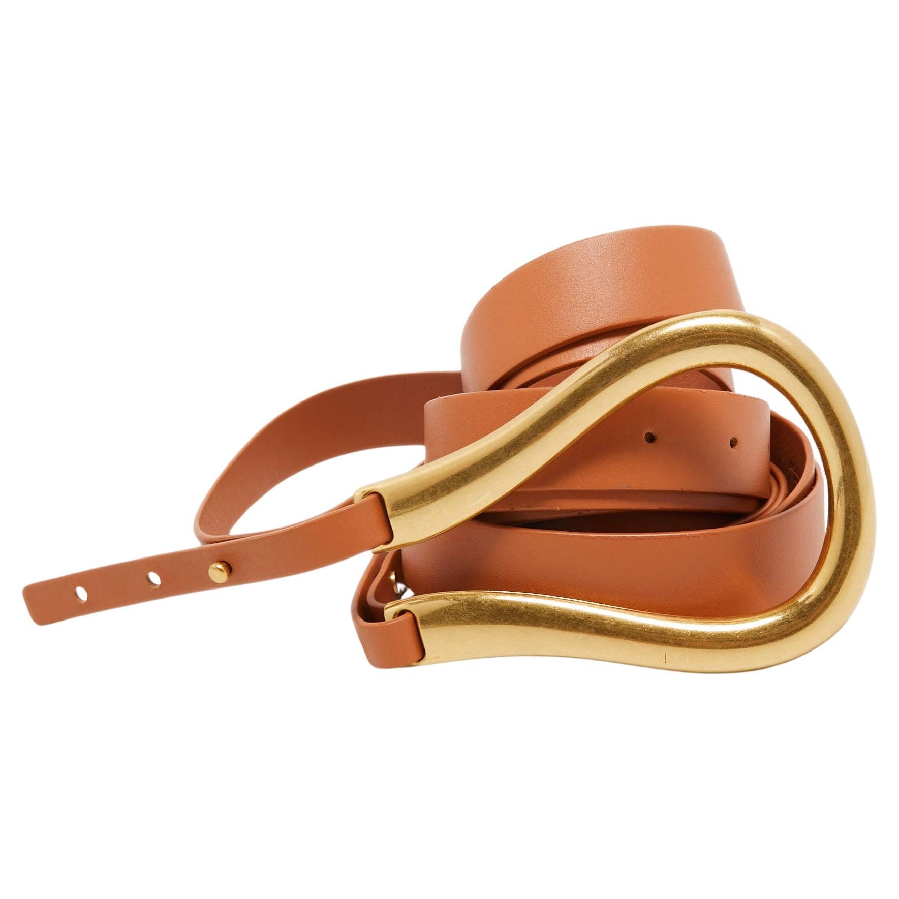 Bottega Veneta Tan Leather Double Strap Waist Belt L For Sale