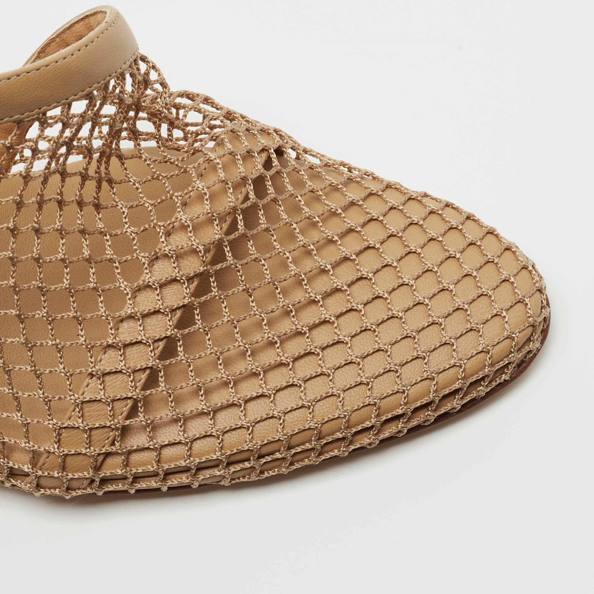 Brown Bottega Veneta Tan Mesh and Leather Ankle Chain D'orsay Pumps Size 40