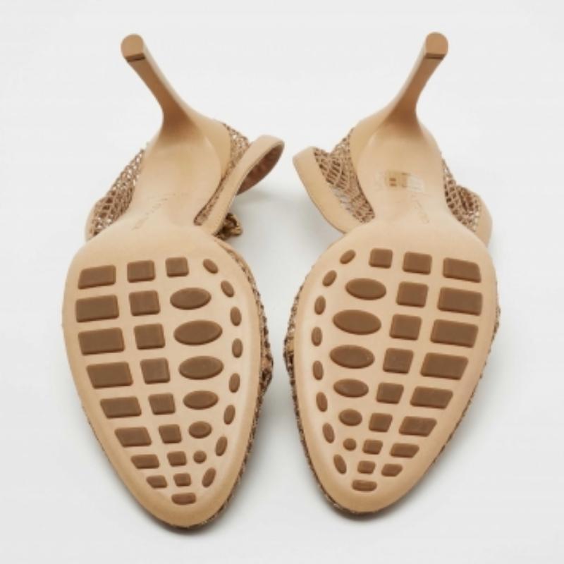 Bottega Veneta Tan Mesh and Leather Ankle Chain D'orsay Pumps Size 40 For Sale 1
